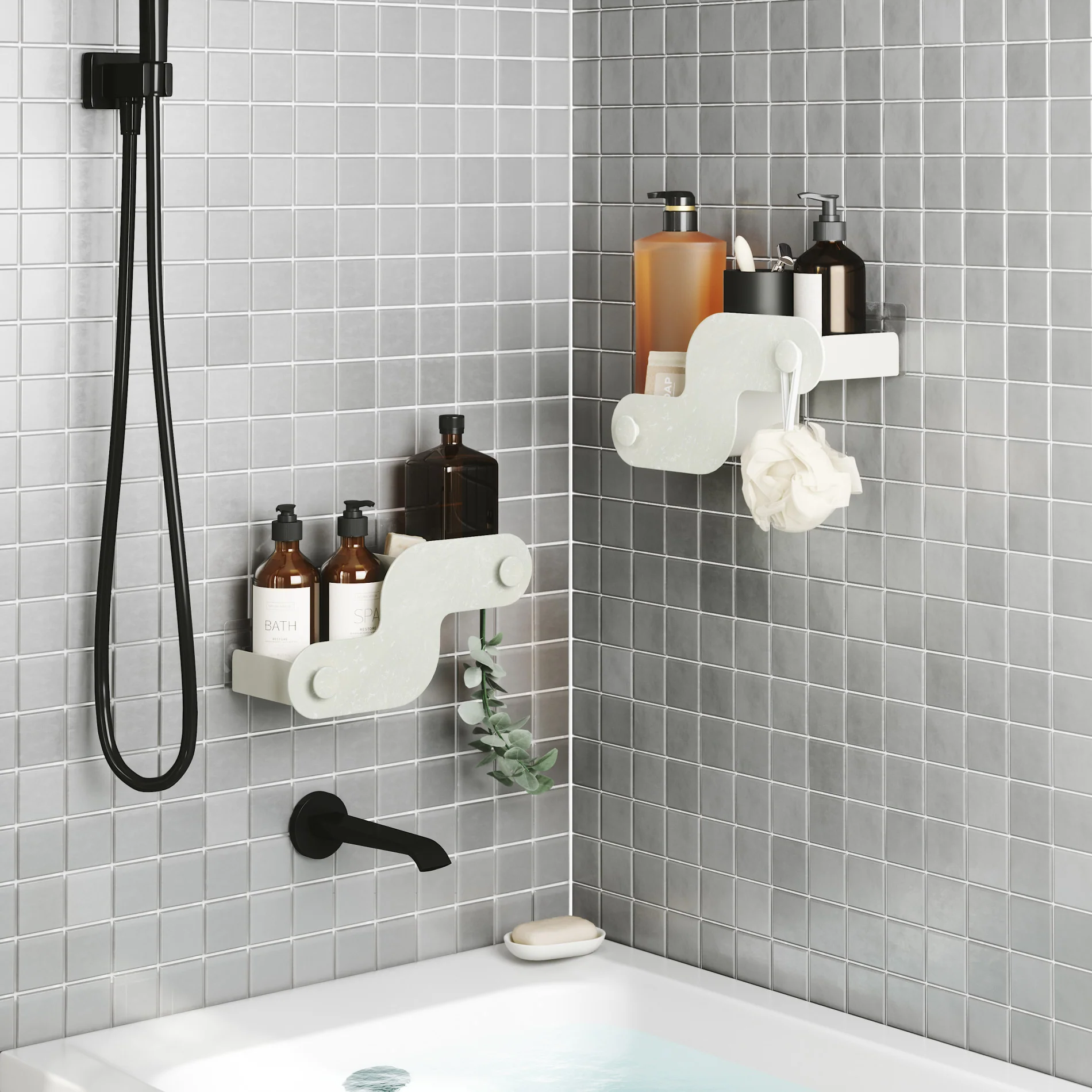 Nami Adhesive Shower Bins, Set of 2 - Image 10